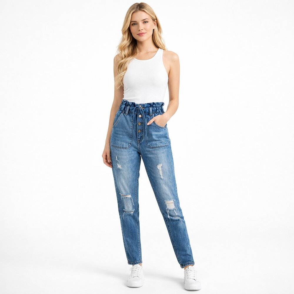 2/$30 Black Label by C'est Toi Paperbag Skinny Jeans High Rise Ripped #A1515